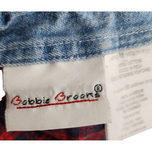 Vintage 90s Christmas Button Up Shirt Womens Size M Red Plaid Teddy Bears Denim - Picture 5 of 7